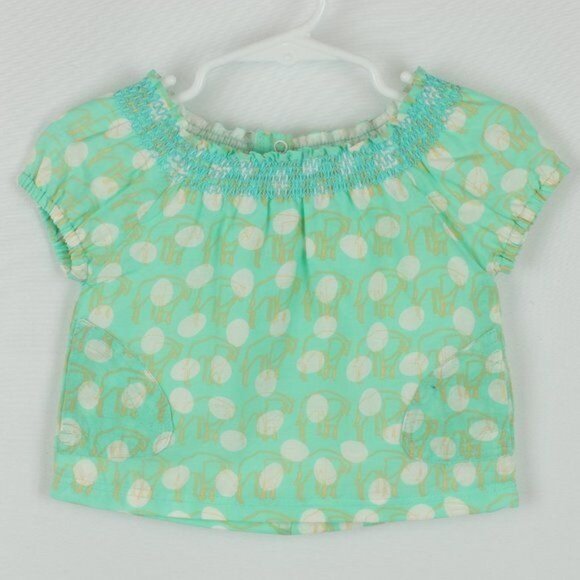 Egg Baby Infant 6-12 Months Green White Giraffe Polka Dot Short Sleeve Blouse - Picture 1 of 8